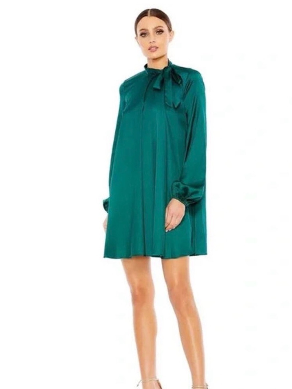 Mac Duggal 55968 High Neck Shift Dress with Bow Sz 6 Emerald Green